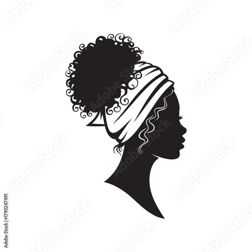 Elegant Silhouette of a Woman with Curly Hair in a Messy Bun Vector