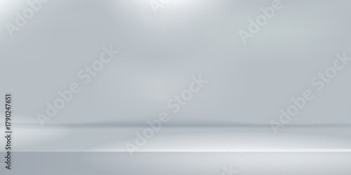 White grey studio room. Limbo light background. Abstract 3d gradient backdrop for product presentation. Minimal wall scene spotlight. Showcase, promotion display