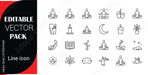 Yoga Meditation and Wellness Line Icons lotus pose