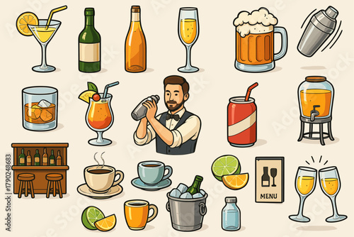 Bartender and Drink Collection – Cocktails, Alcohol, Bar Tools and Beverages