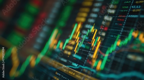Stock market trends analysis financial trading data visualization digital environment close-up view economic insights