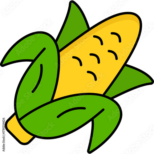 Corn Colored Outline Icon – Agriculture, Farm Crop, Organic Food Symbol