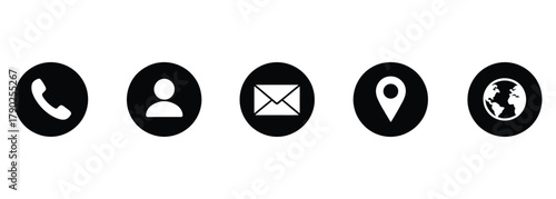 Connect with us using these modern and sleek contact icons for your website or app, featuring phone, email, location, and global reach for a professional design aesthetic