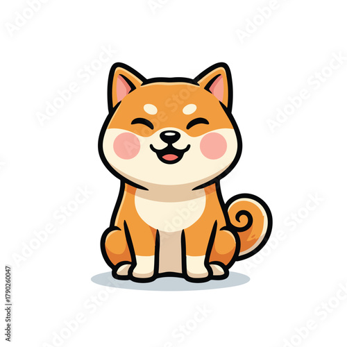 Cute Shiba Inu dog cartoon happy expression sitting isolated