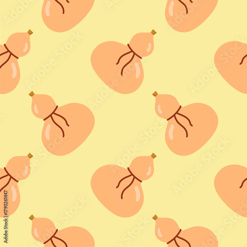 chinese bottle gourd seamless pattern. Calabash bottle vector illustration. vintage chinese bottle. A seamless pattern of Calabash or Bottle gourd (Lagenaria siceraria).