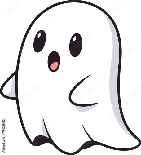 A cute, surprised, and slightly shocked cartoon ghost character, drawn in a classic rounded style with large eyes and a small, open mouth.