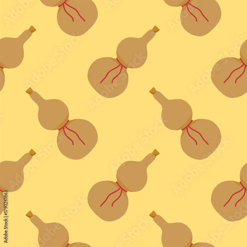 chinese bottle gourd seamless pattern. Calabash bottle vector illustration. vintage chinese bottle. A seamless pattern of Calabash or Bottle gourd (Lagenaria siceraria).