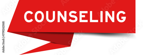 Red color speech banner with word counseling on white background