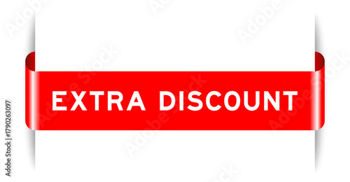 Red color inserted label banner with word extra discount on white background