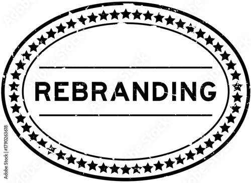 Grunge black rebranding word oval rubber seal stamp on white background