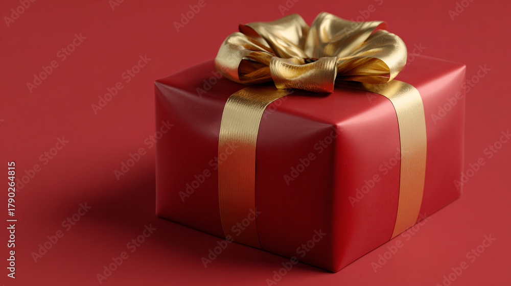 Fototapeta premium 3d rendering red Christmas gift box with red background.