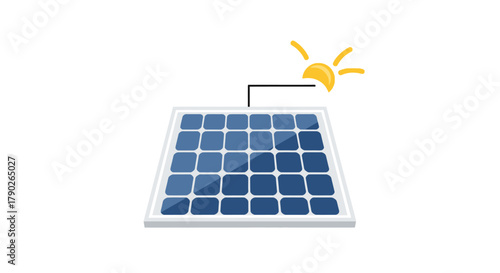 Illustration of a solar panel absorbing sunlight for renewable energy generation using sustainable