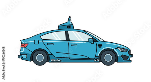 Cartoon Illustration of Autonomous Vehicle with Advanced Sensor System for Navigation