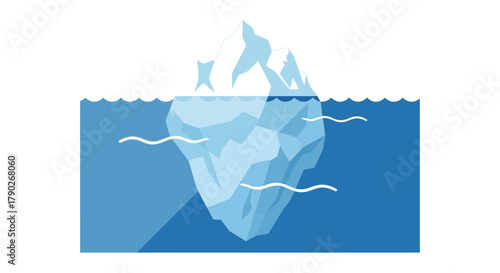 Graphical representation of an iceberg with submerged portion symbolizing hidden depths and
