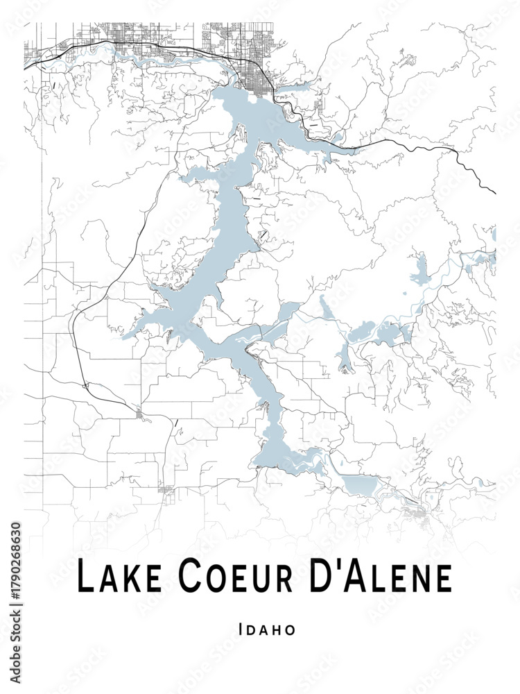 Obraz premium Lake Coeur D'Alene map - concept art - vector illustration - wall decor for your home.