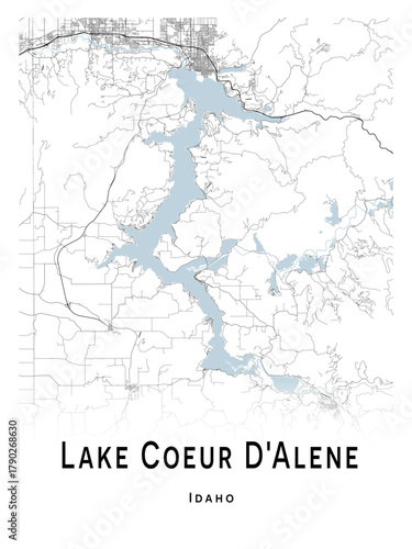  Lake Coeur D'Alene map - concept art - vector illustration - wall decor for your home.