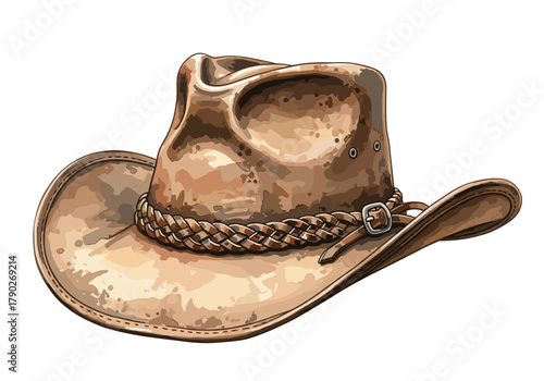 Australian cowboy hat with braided band in worn leather style  