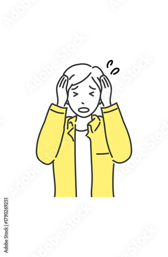 悩む社会人男性（オフィスカジュアル・黄色アクセント）