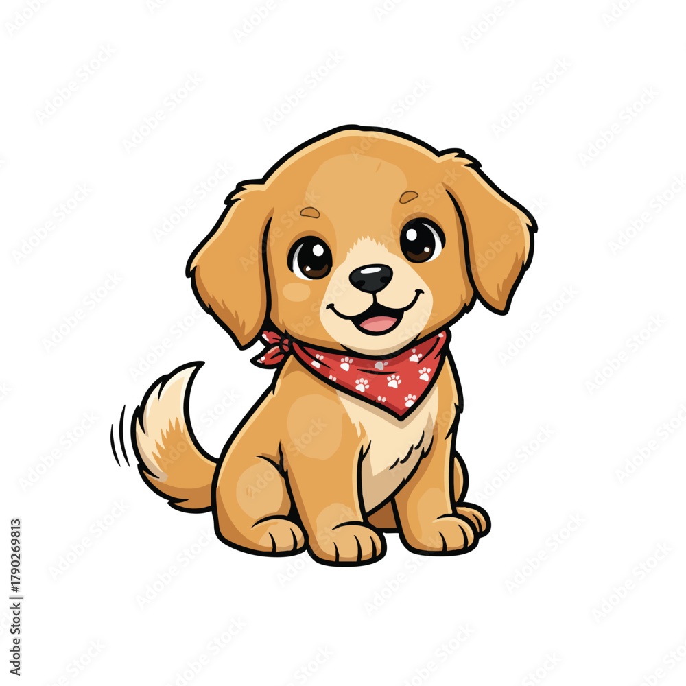 Fototapeta premium Adorable cartoon puppy with red bandana smiling