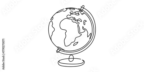 Minimalist black and white outline of a terrestrial globe, highlighting global connectivity, education, geography, and worldwide communication concepts. Vector