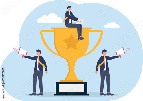  illustration of showing off as a leading company with achievements and success
