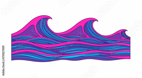 Vaporwave ocean waves illustration featuring vibrant pink and purple hues against a stark white