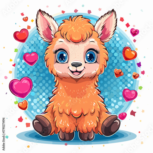 süßes kleines sitzendes Lama - Comic Cartoon Style