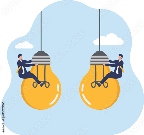 businessmen hold a shop bag and grip a light, illustration of dependence on creativity
