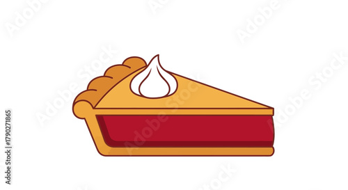 Whimsical pie slice illustration with luscious red filling and creamy whipped topping