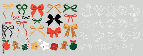 Christmas line art icons. Stars set. New Year holidays, Christmas evening. Minimalist elegant illustration. Xmas gifts. Winter season. Christmas silhouette. Holiday templates for cutter craft machine.