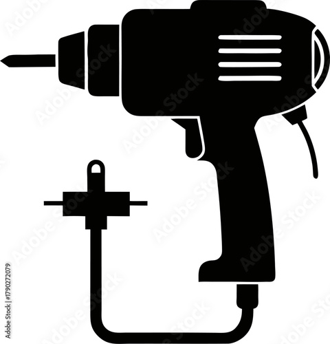 Power drill with cord silhouette vector black , white background