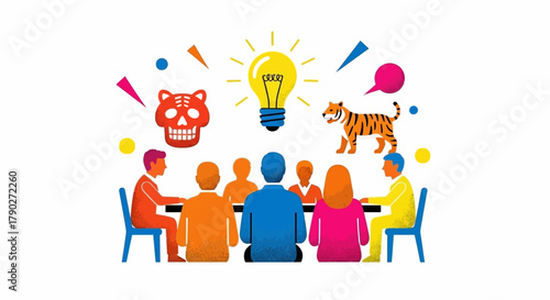 Collaborative Innovation: Diverse Team Unites Under a Bright Idea for Creative Concept