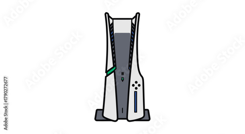 Sleek vector illustration of a modern gaming console with stylized design aesthetic