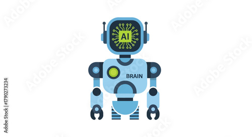 Illustration of a cartoon style robot, embodying artificial intelligence concept in robotics and
