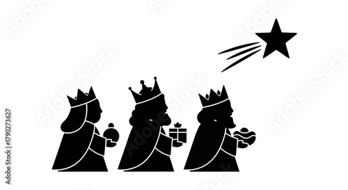 Three Kings Following the Guiding Star Silhouette Illustration for the Epiphany Celebration