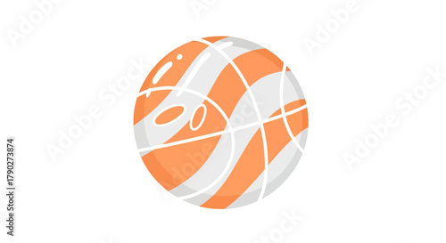 Whimsical basketball vector art with playful orange and white stripes on clean background
