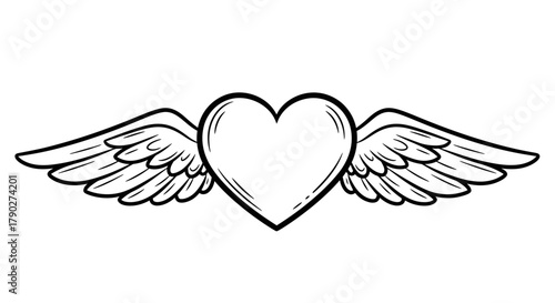 Winged heart sketch illustration embodying romance and affection conveying care and love