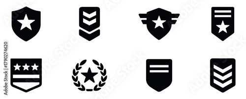 Military badge icon. Army, Military rank chevron icons set. Army Patch symbols. Vector Illustration. EPS 10