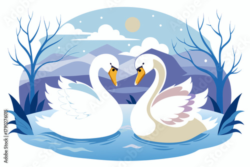 two swans on the lake