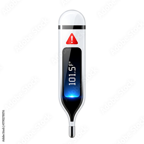 Thermometer with warning icon showing health alert.