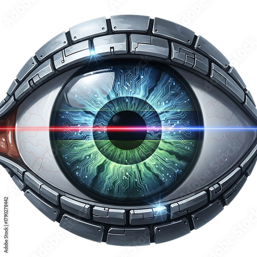 Cyber eye representing surveillance and futuristic vision.