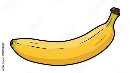 A cartoon illustration of a yellow banana against a white background