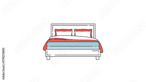 A cartoonstyle illustration of a bed with pillows and a blanket
