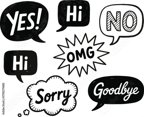 Speech bubble set with common words