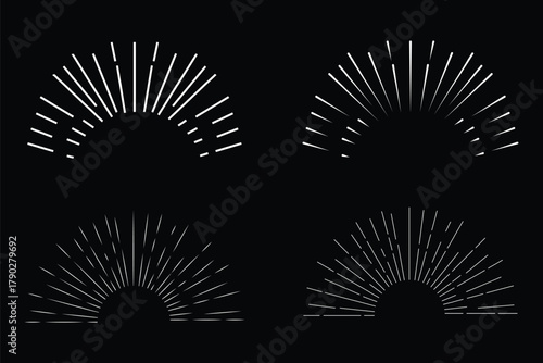 sun burst vintage element. Retro Sunburst icon set, radial Sunburst element, Vintage sunburst Fireworks design isolated, Sunrise rays light burst. eps 10