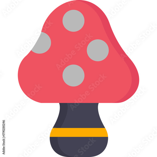 Mushrooms Icon Flat Design, Edible Fungi Symbol, Food Ingredient and Nature Illustration