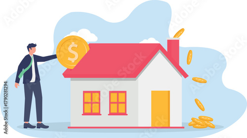 concept of businessman hand put coin with money return
