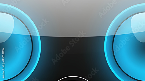 Futuristic virtual reality headset lenses reflecting vibrant blue light, offering an immersive digital experience.