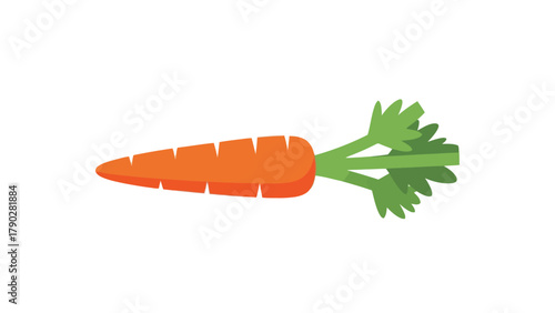 A stylized orange carrot with green leafy tops on a white background