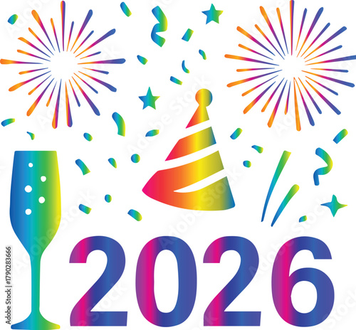 New year 2026 celebration with fireworks isolated on white background, Vector